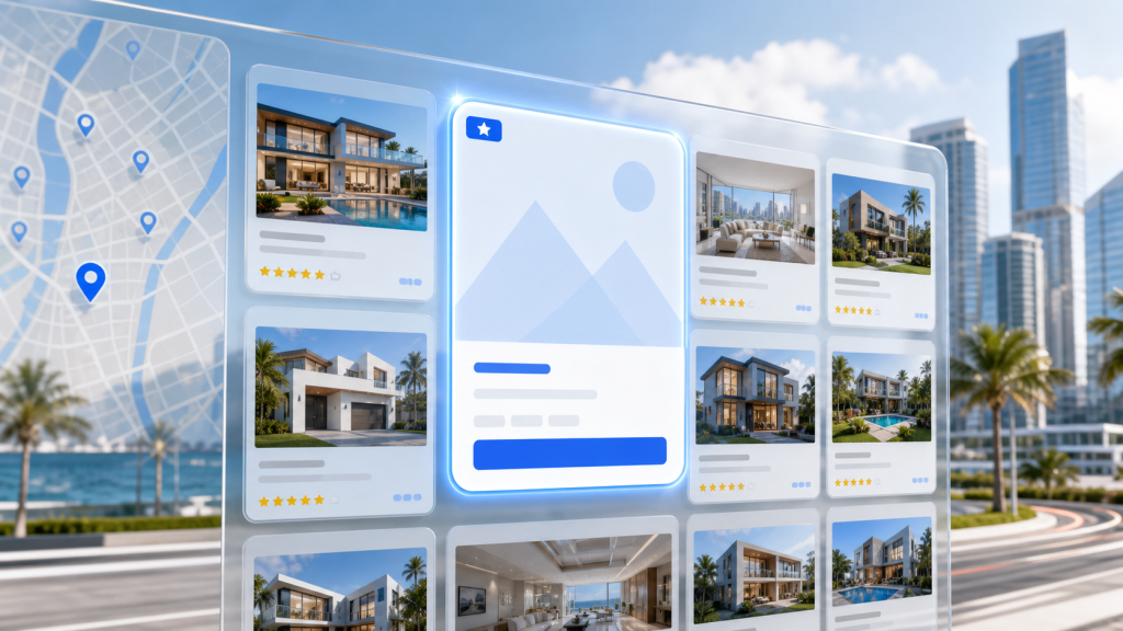 Real estate advertising dashboard with sponsored property placements and campaign analytics